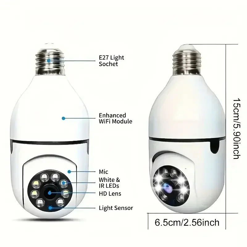 E27 Lamp Camera 4x Digitale Zoom Ai Menselijke Beweging Detecteren Full Color Nachtzicht Bewakingscamera App Yiiot