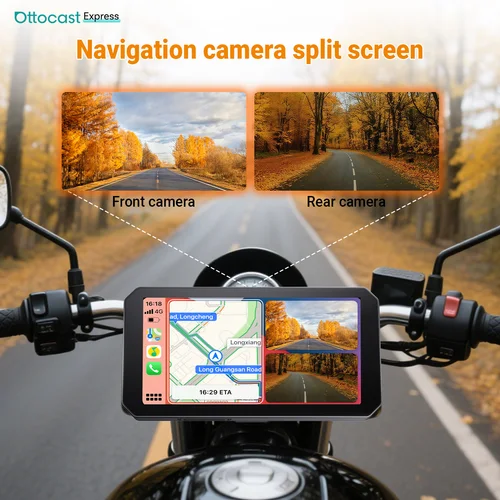 Imagen 2 del producto Ottocast Express pantalla de motocicleta 6,0 pulgadas IP67 impermeable GPS inalámbrico Carplay Android Auto DVR unidad grabadora Moto Monitor