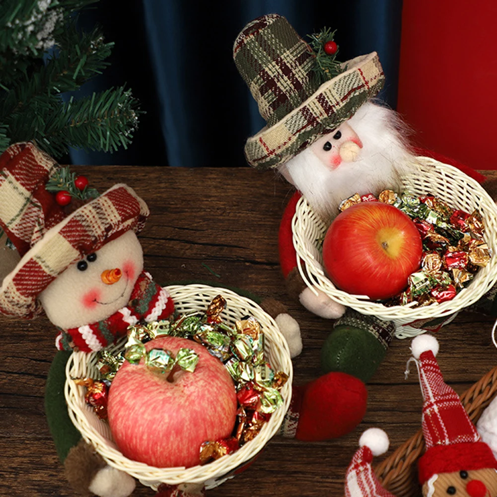 Holiday Product Candys Storage Basket Decorations Elks Snowman Santa-Claus Fruit Food Storage Baskets For Dining Table