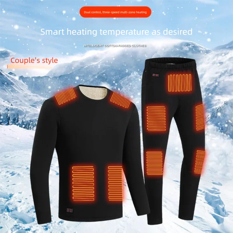 

Зимний утепленный флисовый комплект термобелья для мужчин и женщин, комплект термобелья с электрическим подогревом USB, лыжное самонагревающееся нижнее белье