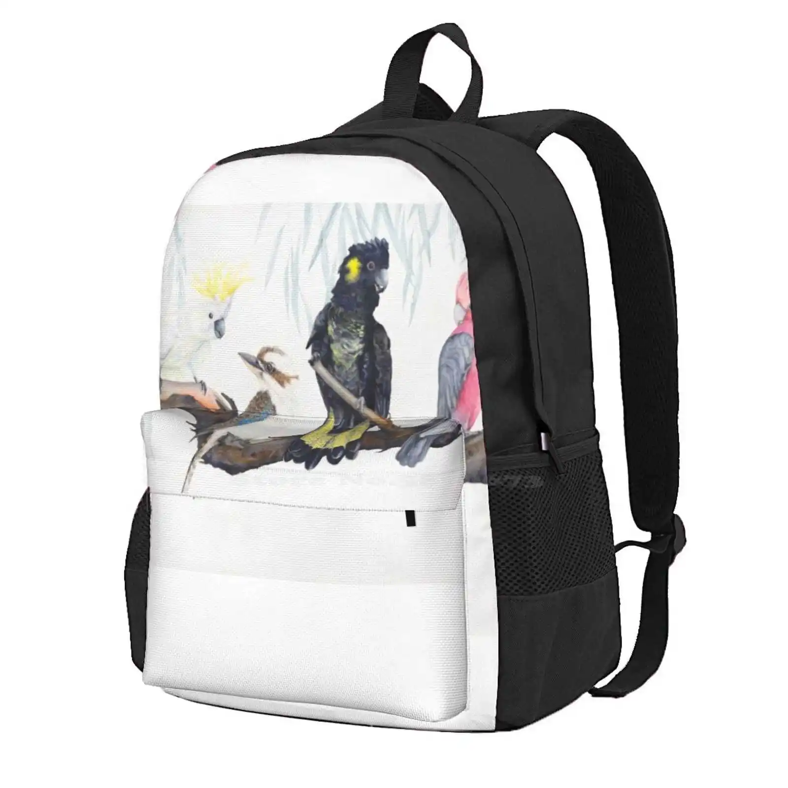 Iconic Aussies Hot Sale Schoolbag Backpack Fashion Bags Australian Birds Cockatoos Sulphur Crested Cockatoo Yellow Tailed Black