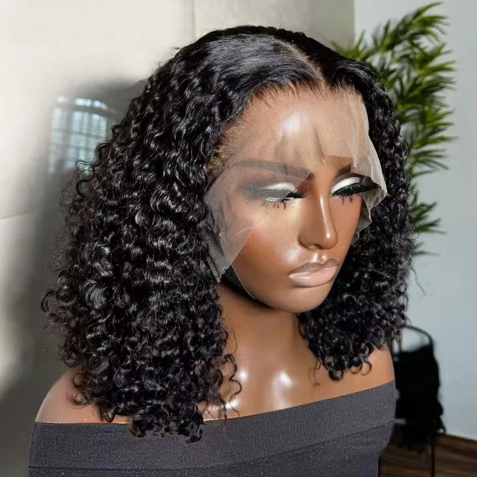 

Short Curly Wigs 200 Density Transparent 13x4 Lace Frontal Human Hair Wigs For Women Water Wave Short Bob Wig Human Hair On Sale