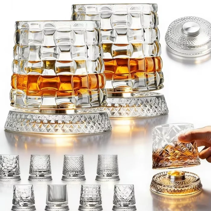 280ml Home Bar Party Exquisite Wine Glass Cup 360 Degree Rotating Whiskey Glass Cup Fashion High-end Relieve Stress Spinning Cup