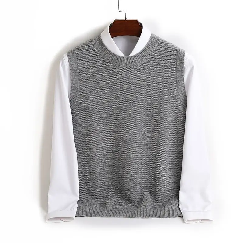 Men Sweater Vest Round Neck Solid Color Knitted Tank Top Autumn Winter M186