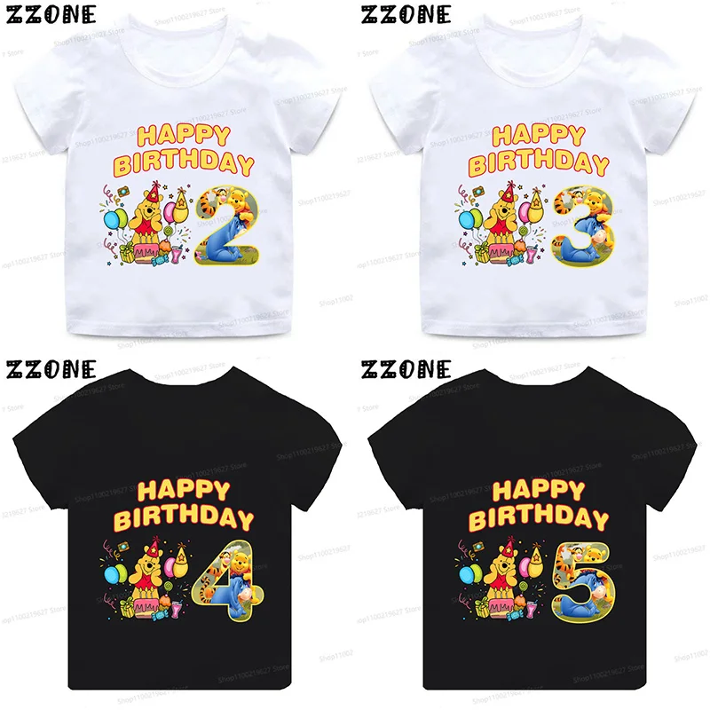 Winnie the Pooh Cute Bear Tigger Print Kids T shirt 1 2 3 4 5 6 7 8 9 Years Birthday Boys Girls Clothes Baby Children T-Shirt