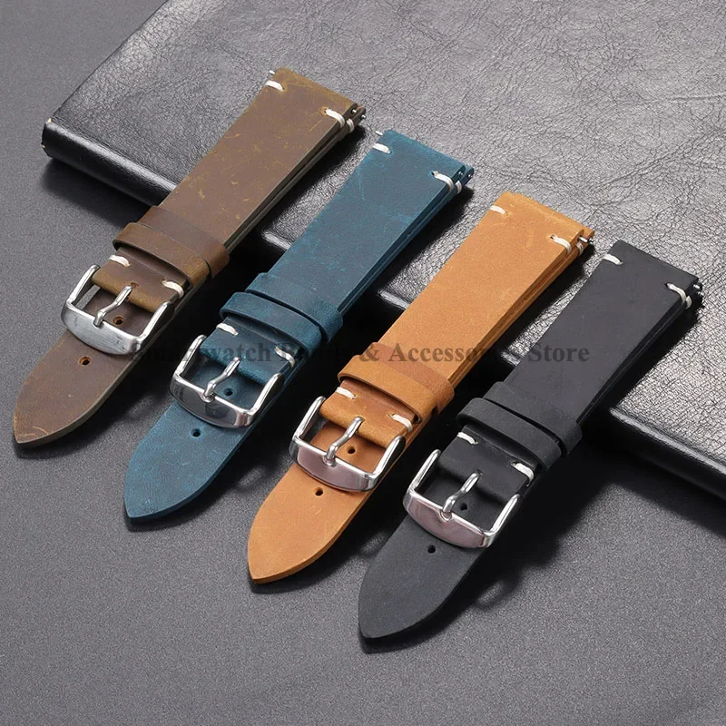 18mm 20mm 21mm 22mm 24mm Calfskin Leather Bracelet for Smartwatch Quick Release Wrist Band Vintage Brown Watch Strap Accessories