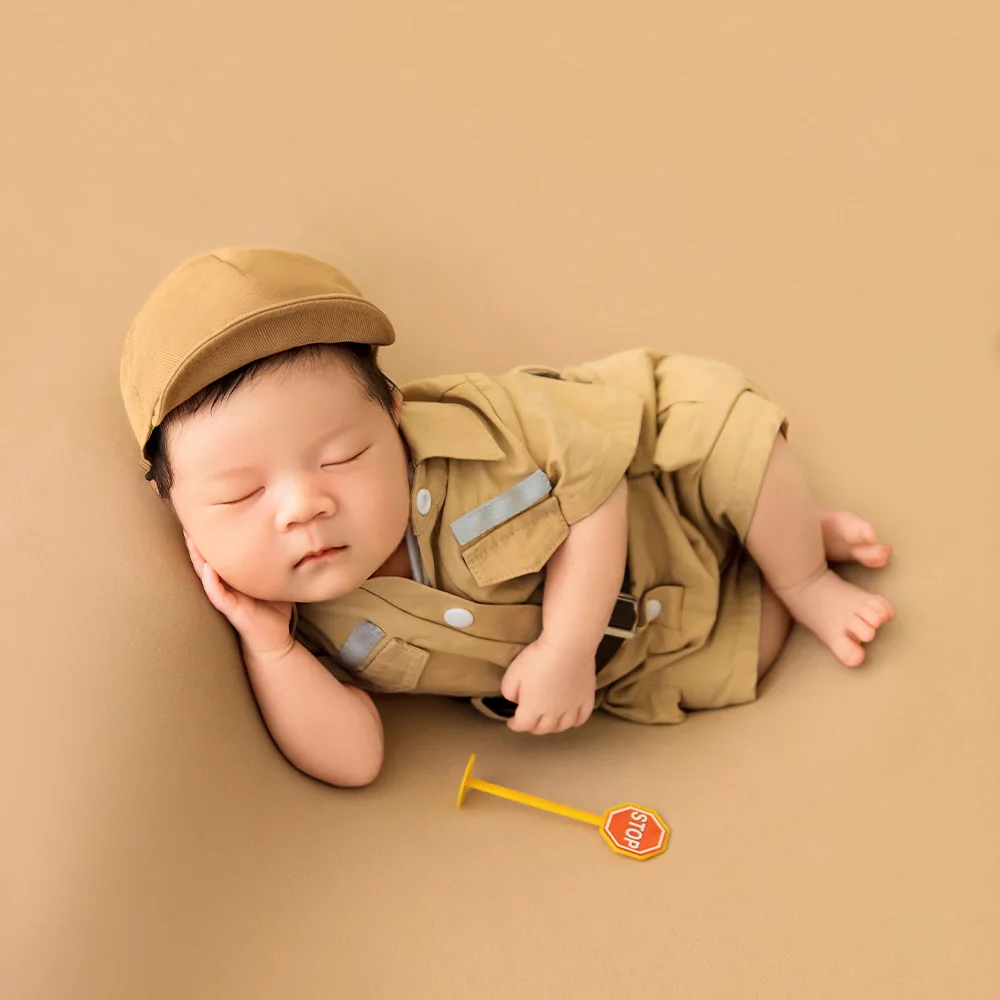 Newborn Builder Engineer Costume Photography Outfit Baby Boy Little Engineer Romper+hat Set Infant Studio Shooting Props Outfit