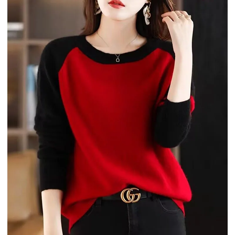 New Fashionable and Fashionable Round Neck Colored Loose Versatile Slim Casual and Simple Women\'s Knitted Long Sleeve Sweater