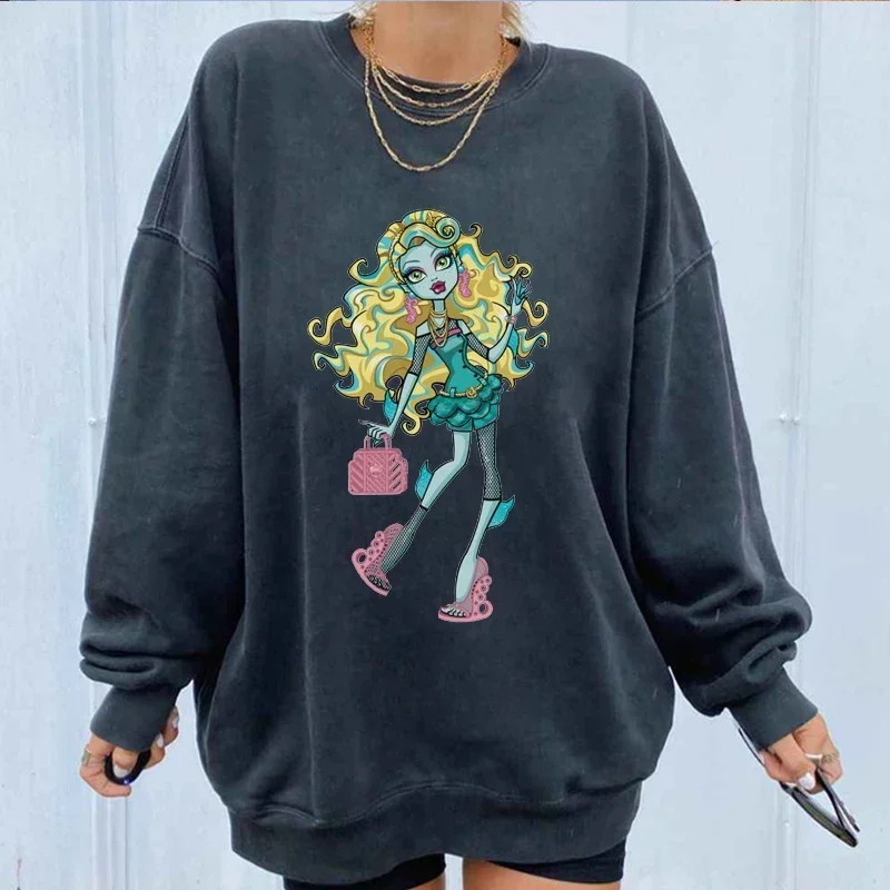 Monster High Cartoon Print Hoodie Kpop Long Sleeve Hoodies Women Pullover 2024 Autumn Winter Fashion Harajuku Sweatshirt