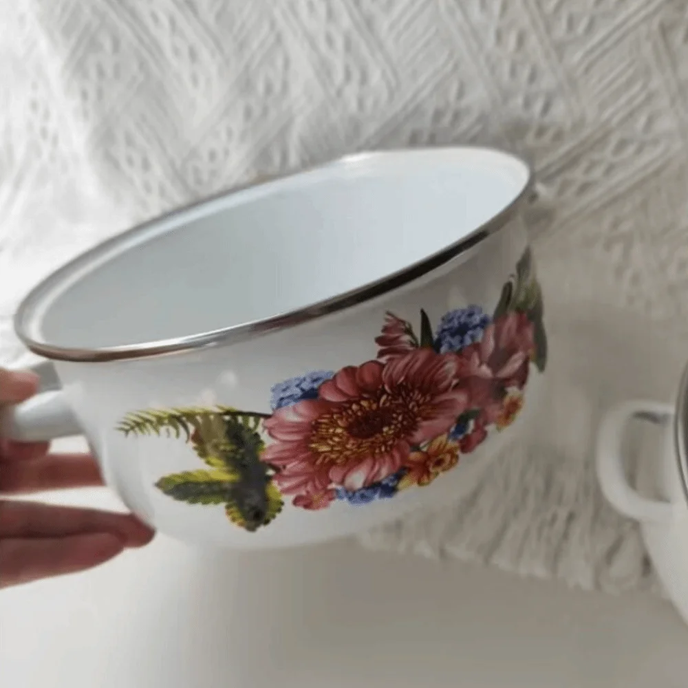3pcs 16/18/20cm Enamel Pot with Lid Floral Kitchen Cookware Set Multi-Purpose Visible Stew Soup Pot Gas Induction Cooker