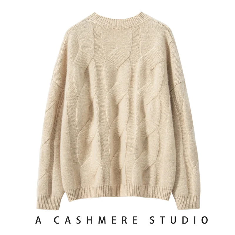 Autumn Winter 100% Cashmere Sweater O-Neck Women\'s High Quality Solid Pullover Female Loose Large Size Thickened Knitted Jumper
