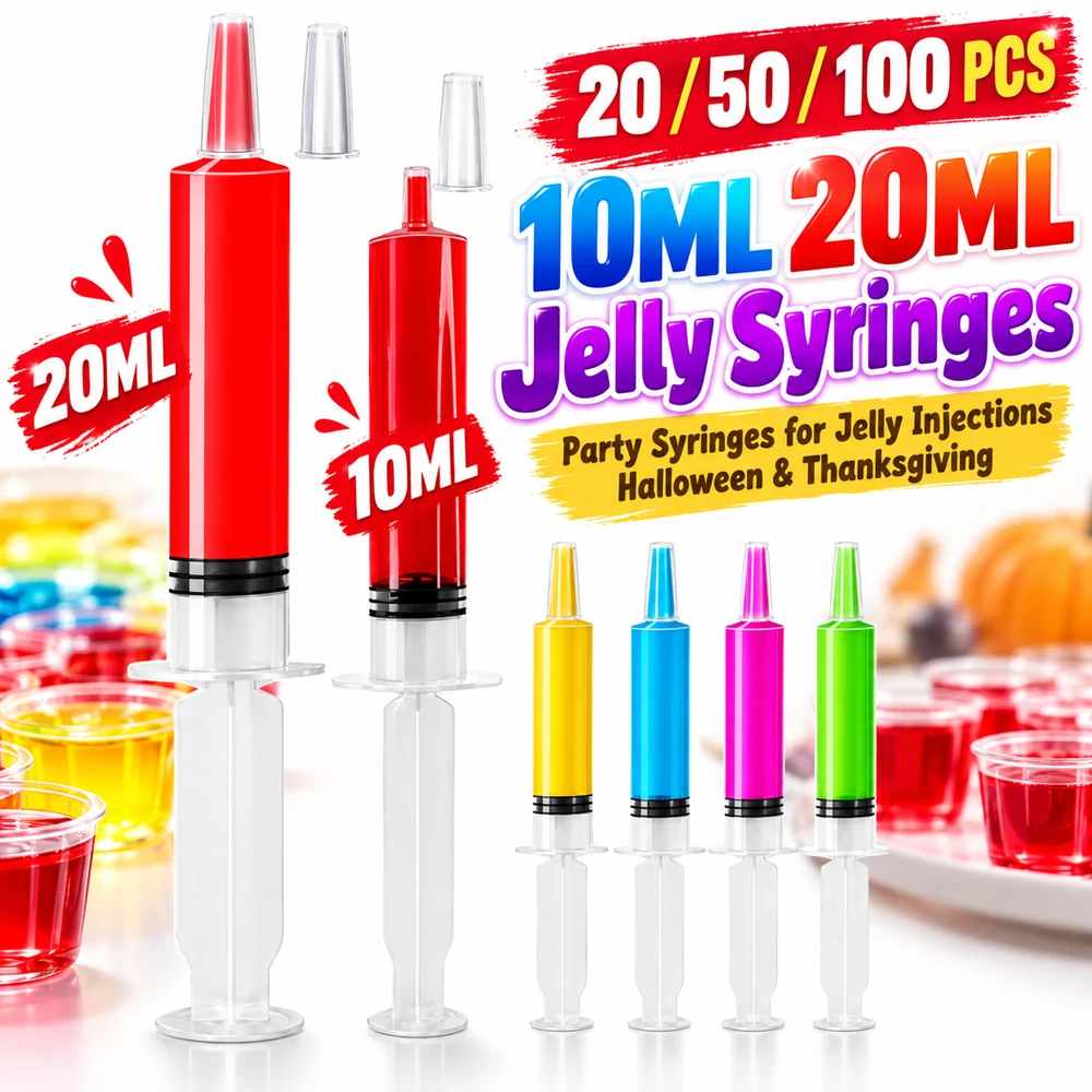 20/50/100Pcs 10ml 20ml Jelly Syringes, Party Springs for Jelly Injections, Halloween Thanksgiving Durable Jelly Syringes