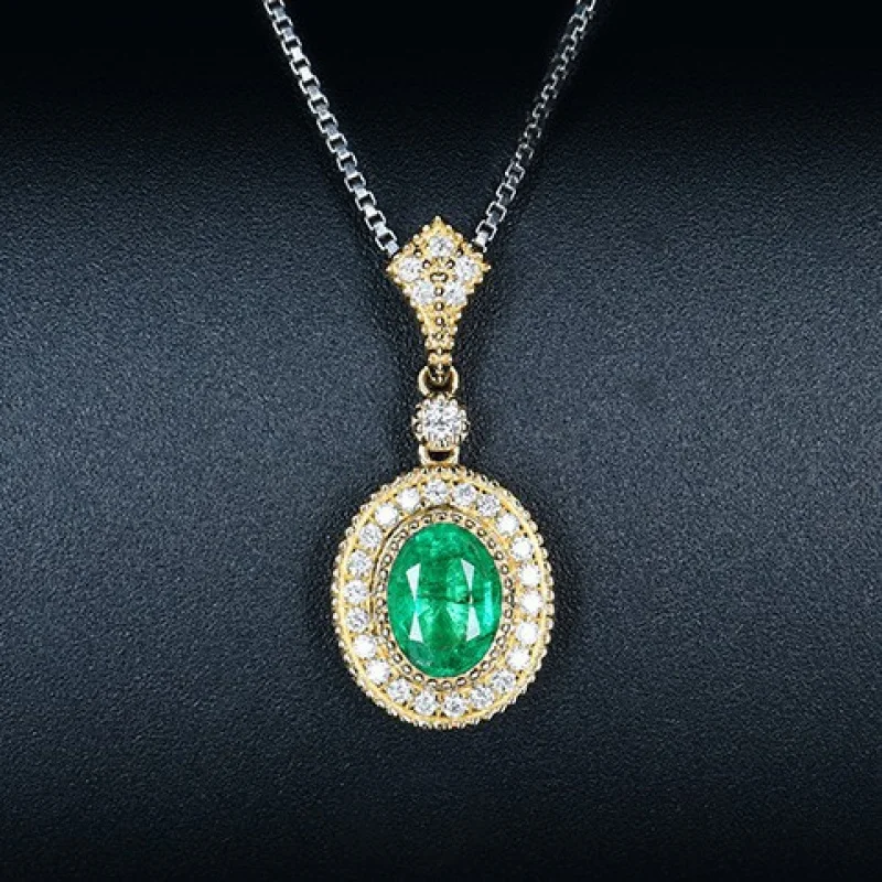 

High-End New Oval Emerald Tourmaline Full Diamond Gold Color Gemstone Pendant for Women