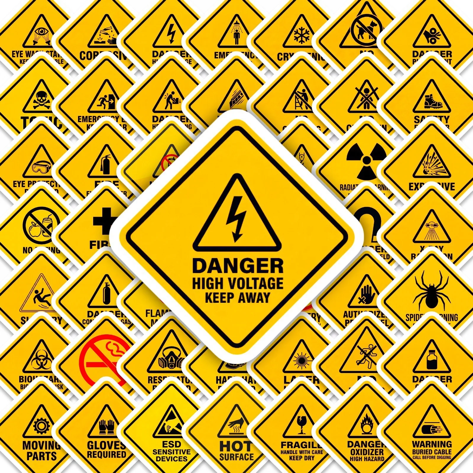 50-Pack Yellow Danger Warning Label Decals Waterproof Adhesive Stickers for Phones Tablets Guitars Helmets Notebooks Stationery
