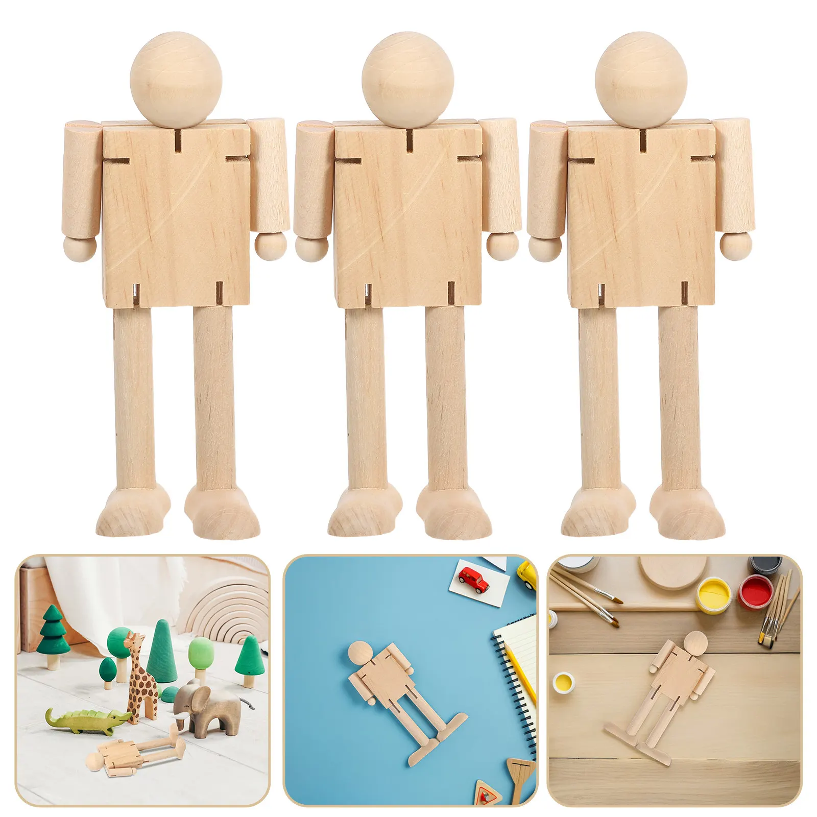 

3Pcs Wooden Robot Art Mannequin Flexible Jointed Figure for Drawing Painting Sketching Creative DIY Hand Decor