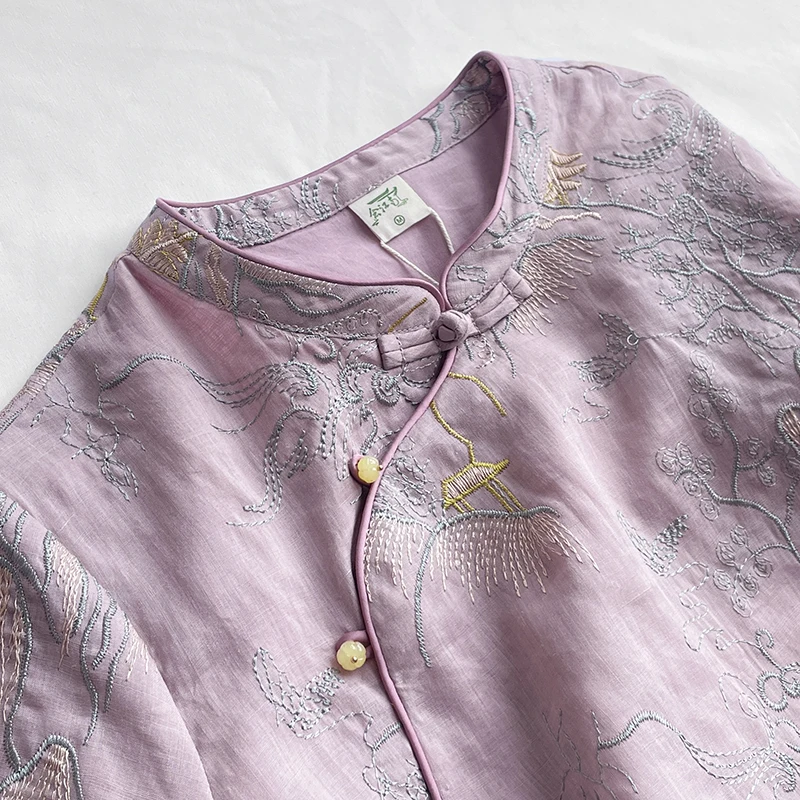 Ele New Chinese Sle irt المرأة تصميم صغير تحسس الوقوف طوق الجانب زر منتصف Sve قطنية عالية الجودة الوطنية Sle