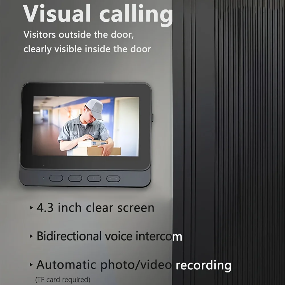 Smart Wireless Video Doorbell with 4.3-inch Screen for Real-Time Indoor Monitoring No app or internet connection required