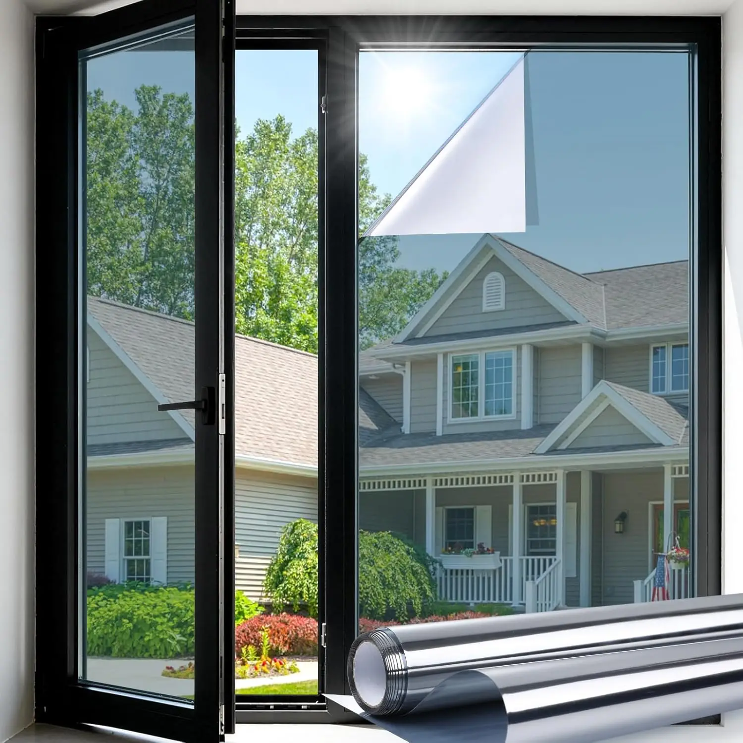 

Односторонняя оконная пленка для конфиденциальности, блокирующая солнечный свет и УФ-излучение, отражающая зеркальная пленка для дома, серебристая, 23,6x157,4 дюйма