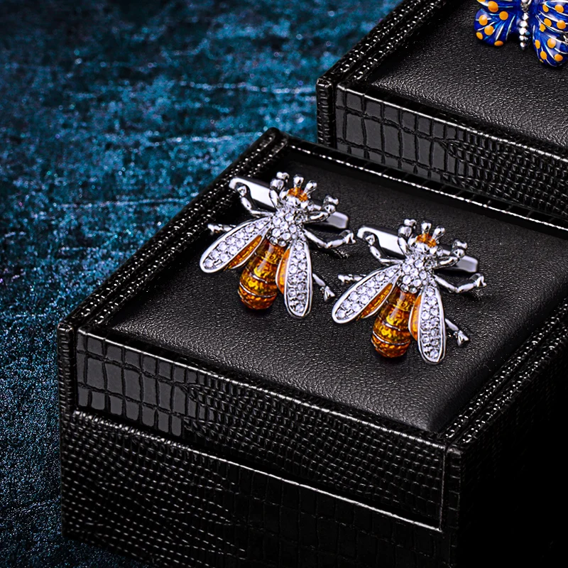 

KFLK Shirt Cufflinks for Men Brand Crystal Cuff link Wholesale Luxury Button Male High Quality Animal Bee Guests