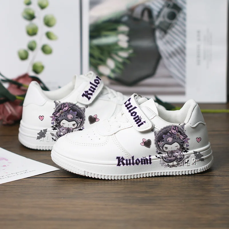 Kuromi Board Shoes Sanrio Tennis Shoes Girls Casual Sneakers Kawaii Kuromi Sport Shoes New Kids White Shoes Size 26-37