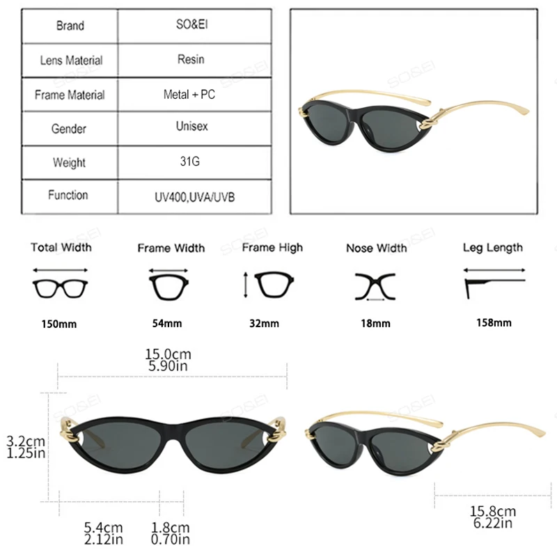 Oval Cat Eye Sunglasses UV400 for Women