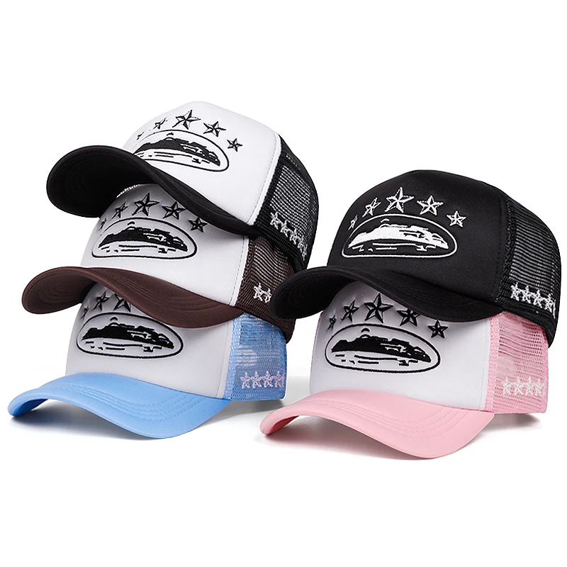

New Five Star Mesh Hat Men's Street Hip Hop Hat Women's Outdoor Sunshade Hat Cycling Skateboard Hat Daily Wearing Baseball Hat