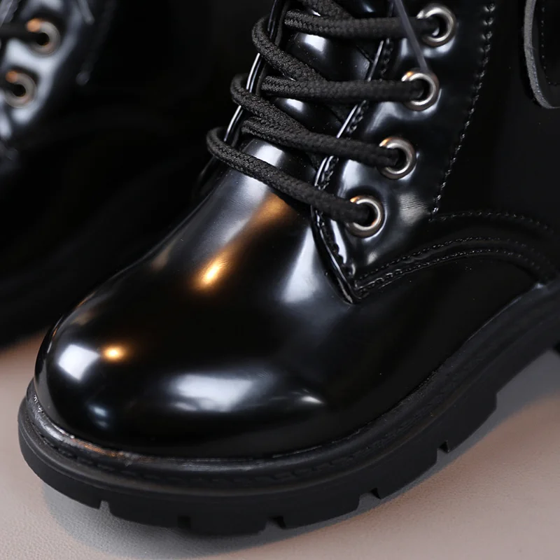 Botas de estilo británico para niños y niñas, Botines de cuero Pu negro, zapatillas de deporte, otoño, 2023