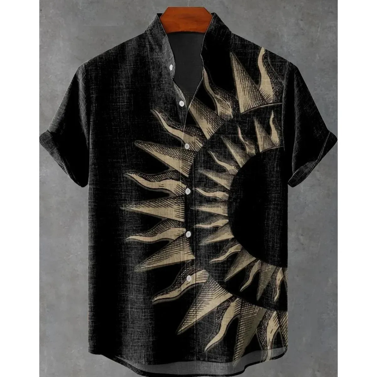 Men's Ethnic Style Natural Totem 3D Printed Shirt Short-sleeved Narrow Collar Single-breasted Simple Business Party Beach Casual