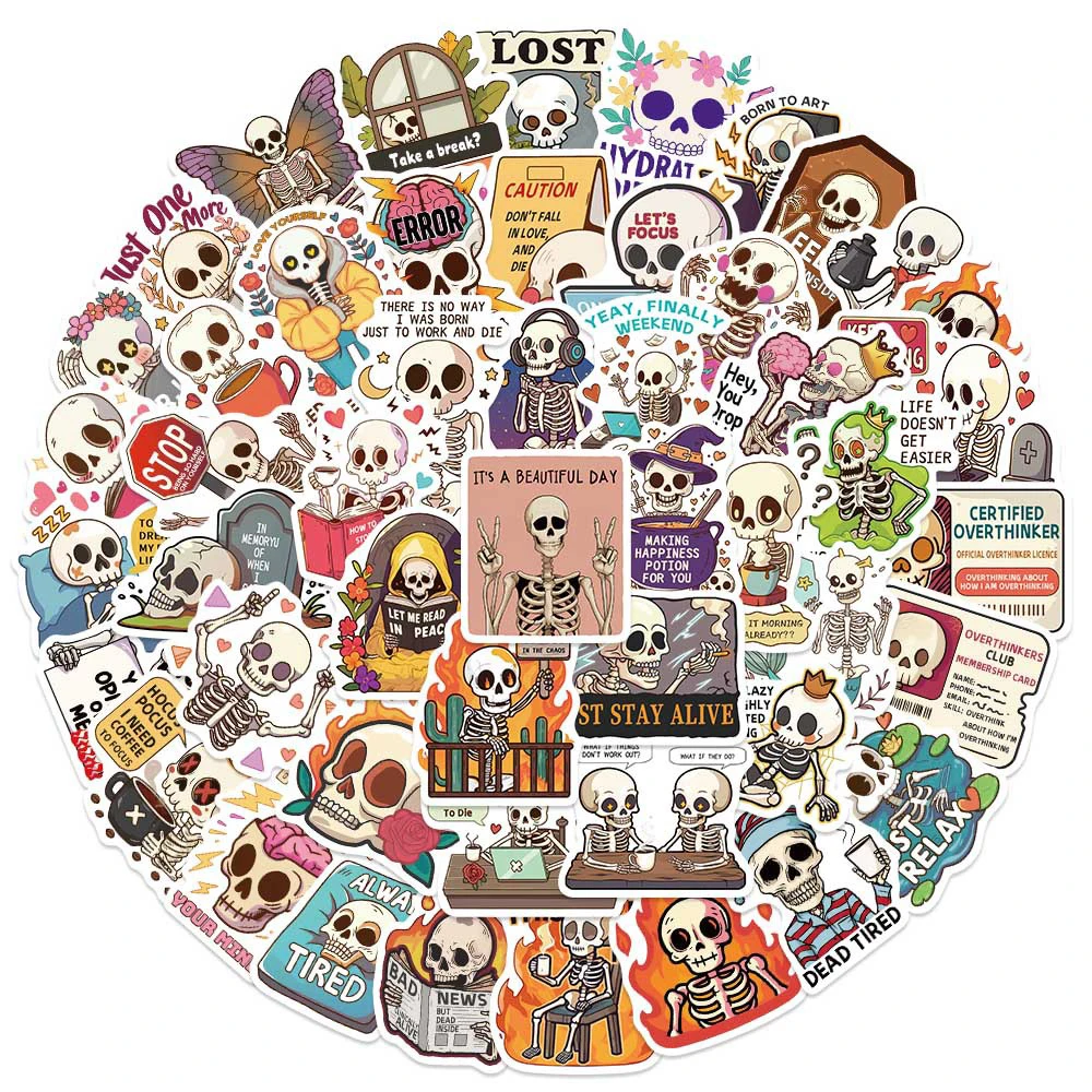 10/30/50pcs Funny Skeleton Snarky Meme Cartoon Stickers Cute DIY Phone Luggage Skateboard Waterproof Cool Decals Toys