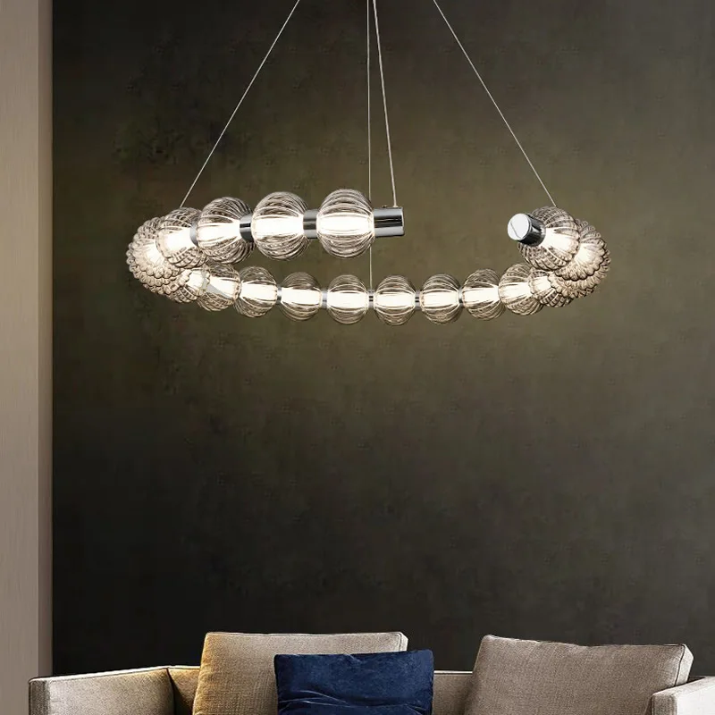 Imagem -04 - Anel Circular Cromo Led Lustre Pérola Colar Estilo Luzes de Teto Haning Sala Estar Jantar Deco Iluminação Luminárias