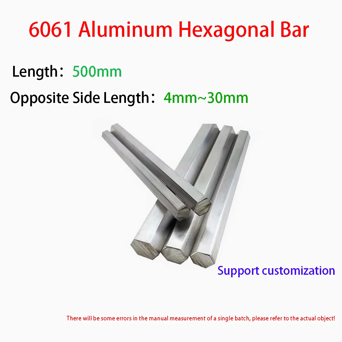 

6061 Aluminum Hexagonal Bar 500mm Length Aluminum Hex Rods Bar Opposite Side Length 4mm-30mm