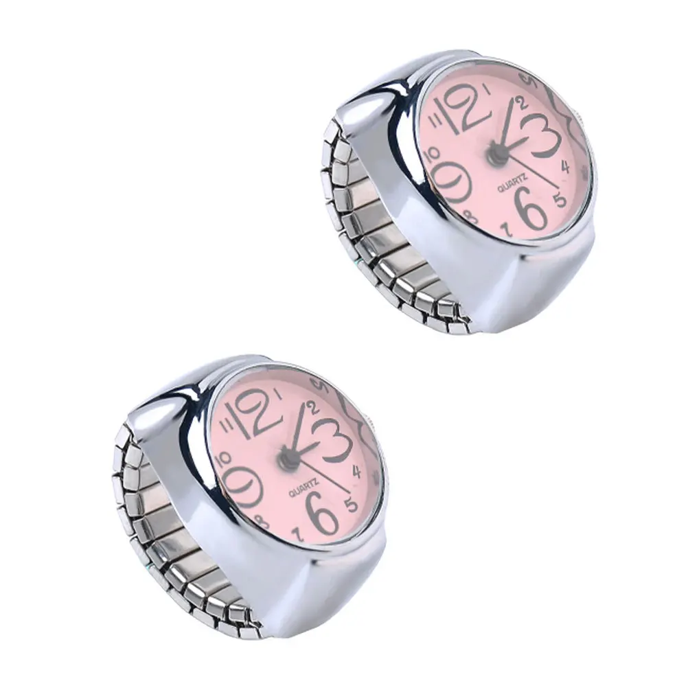 2 pçs relógios de anel personalizado para amigos presentes rosa quartzo dedo usar elegante mini relógio anel