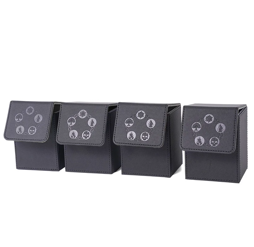 4 Pack Card Deck Box, Copyrighted Design, Fits 100+ Single Sleeved Cards, Magnetic Closure PU Leather Card Box for TCG Cards