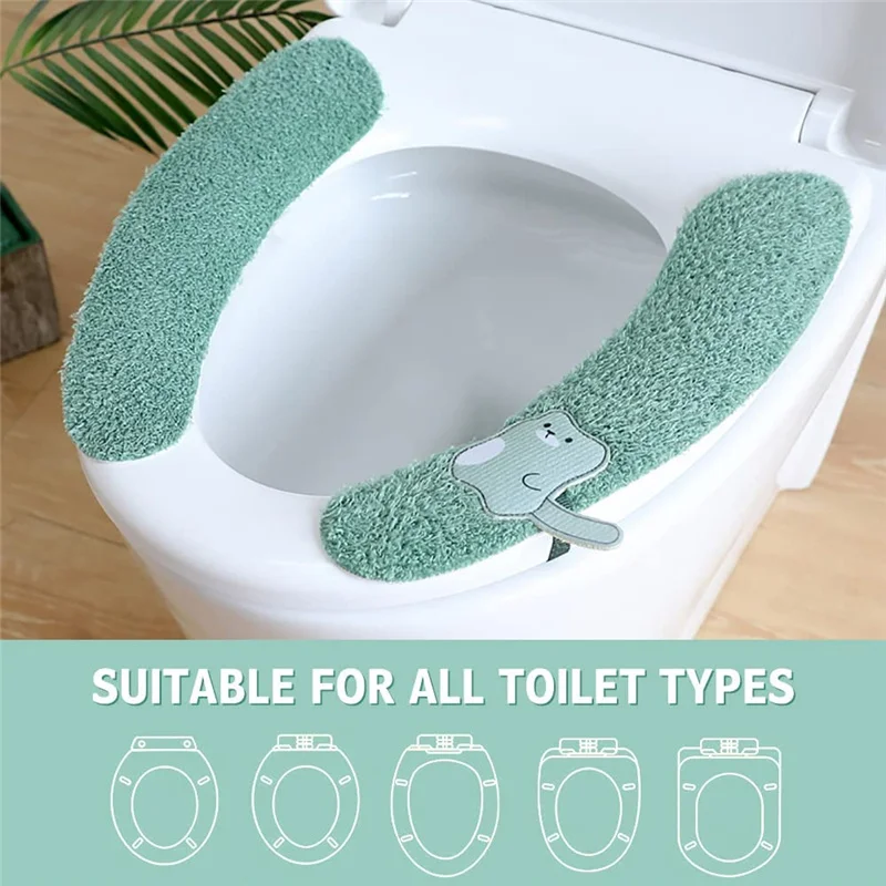 Soft Plush Toilet Seat Cover Cushion Quick Dry Universal Winter Warmer Toilet Seat Pads Washable Easy to Install Seat Covers