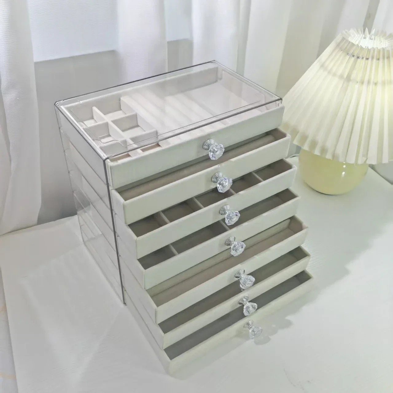 New PET Transparent 7-Layer Drawer Jewelry Storage Box for Earrings Necklaces Rings Accessory Display Stand Organizer