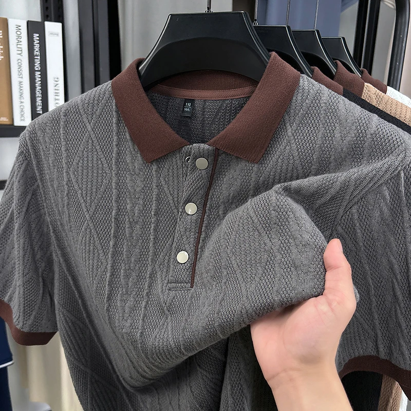 High end designer brand short sleeve knitted polo shirt summer comfort breathable men's T-shirt new Korean casual fashion wear
