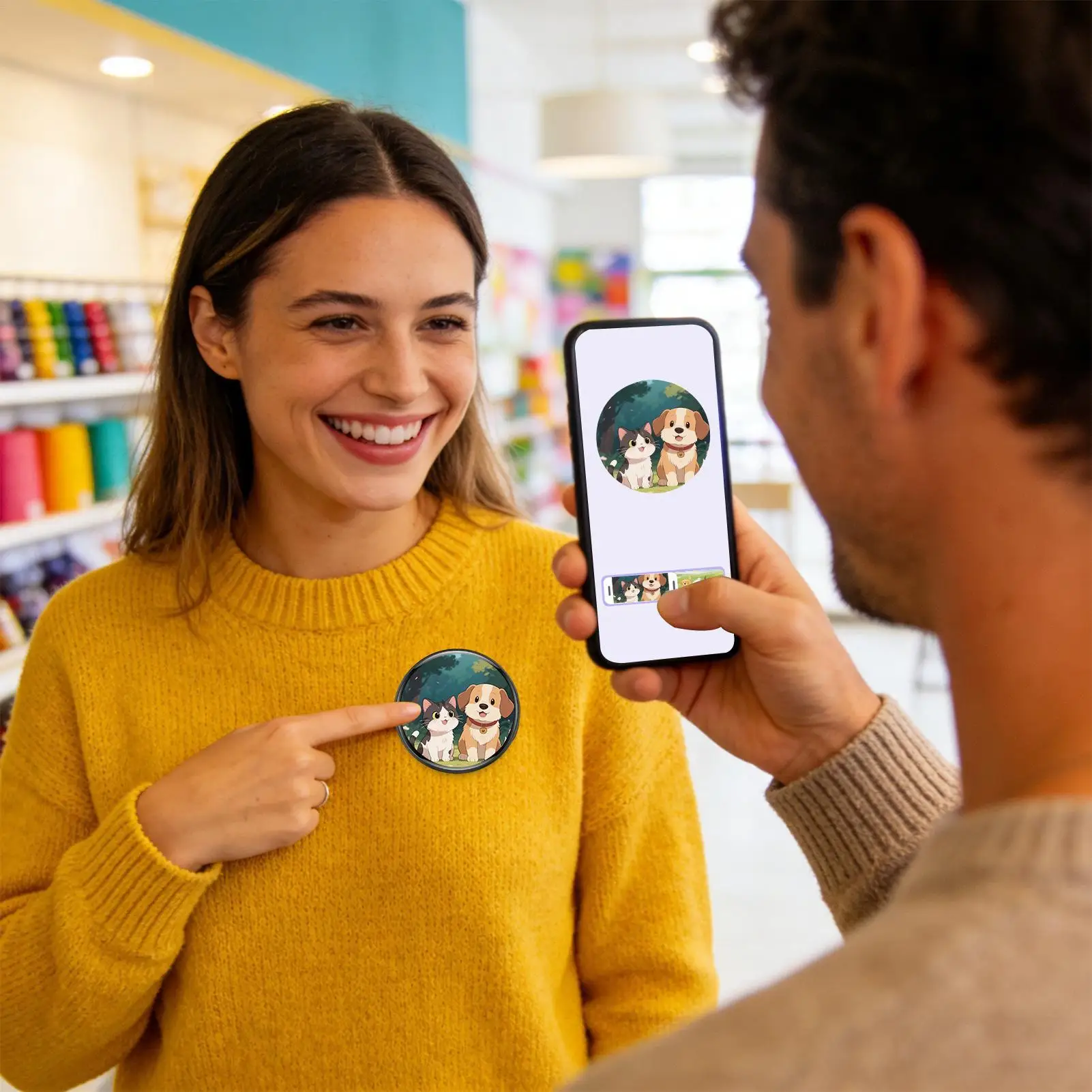 

Magnetic Digital Badge Pin Touch Screen Photo Display Smart Electronic Badge for Uploading Photos GIFs and Videos Gift for Fan