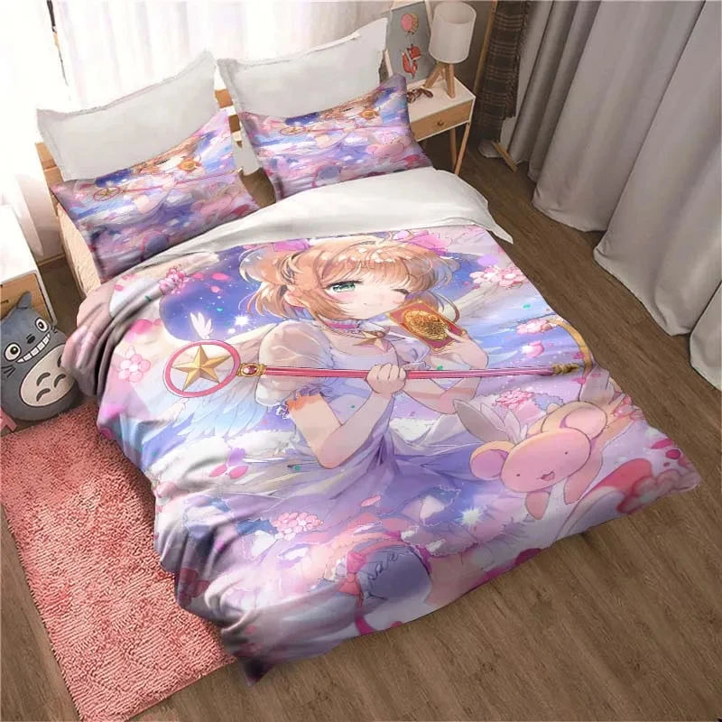 Cardcaptor Bedding Set Double All Season 3 Piece Duvet Cover Set Twin King Home Textile Single Boys Adult New Year Gift