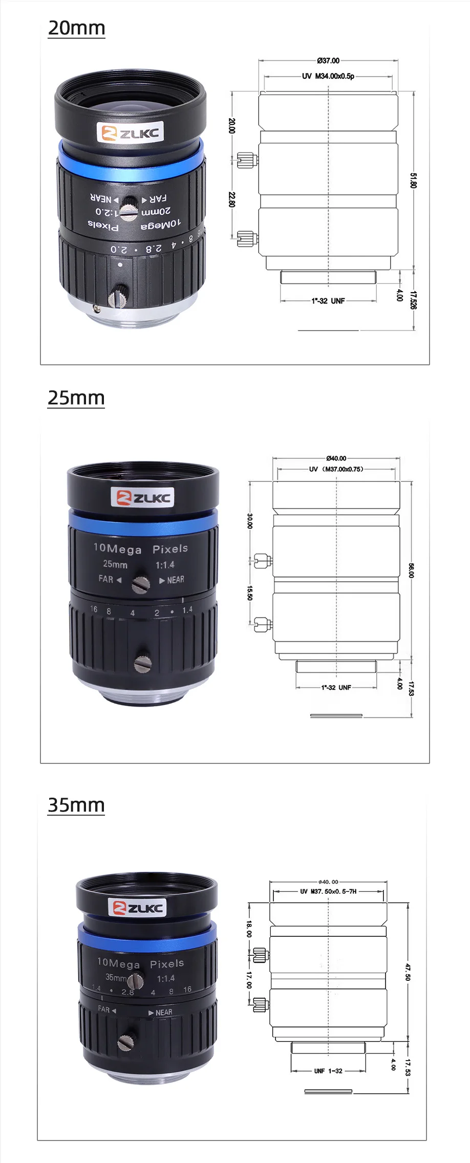 ZLKC 10mp Objektiv ff 1,4 große Blende 1 Zoll c-Mount-Kamera objektiv mm 16mm 20mm 25mm 35mm 50mm Bild verarbeitung objektiv – Detail 5