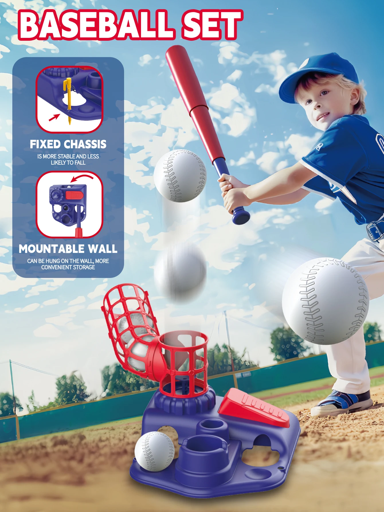 مجموعة ألعاب البيسبول للأطفال، ألعاب ممتعة للرياضات الخارجية، مريحة وممتعة، تسمح للأطفال على متعة ضرب الكرة