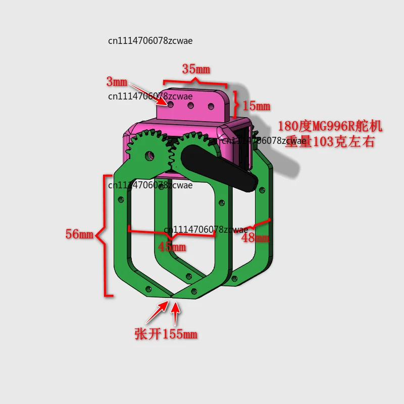 ZOCI-FOR MG996R Servo Driven Robotic Gripper Claw, Four‑Foot Mechanical Grab Holder, 3D‑Printed Robot Arm Clamping Accessory