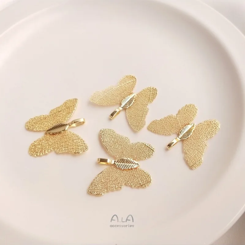 

Natural Leaf Color Gold-plated Bag Silver Sycamore Leaf Butterfly Pendant Handmade DIY Necklace Pendant Earrings Pendant