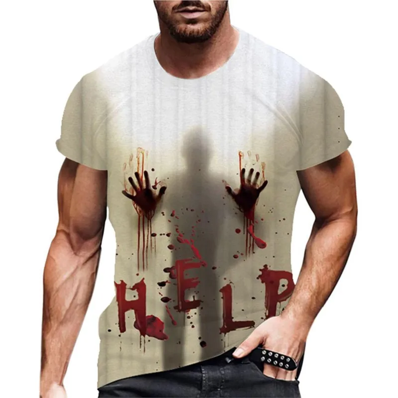 New Funny Men's Blood I'm Fine Halloween Print T-shirt Funny Blood Men's Fun O-Neck Casual Short