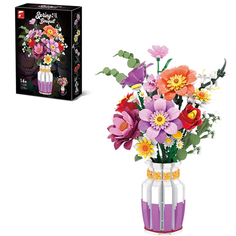 AMAZINGBLOKS 1009PCS Sonnenblumen Bausteine Blumenstrauß Vase Modell Bricks Set Idee Hause Dekoration Kinder Pädagogisches Spielzeug Urlaub Geschenke 6