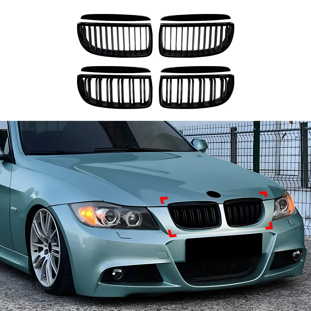 

LED Light Front Kidney Grille Car Bumper Racing Grill Accessories For BMW 3 Series E90 E91 325i 328i 335i 2005-2008