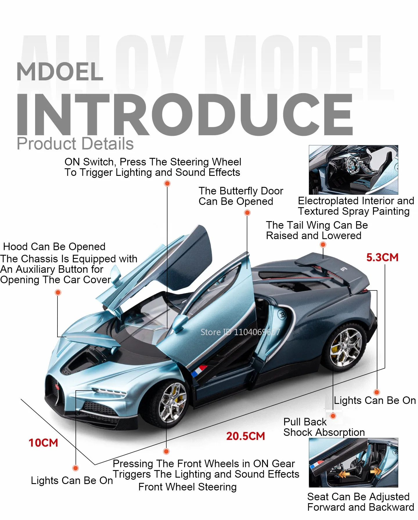 1:24 Tourbillon GTR S15 Modell Sportwagen Spielzeug Legierung Druckguss Sound Licht Türen geöffnet Stoßdämpfung Ornament Supercar für Kinder – Detail 3