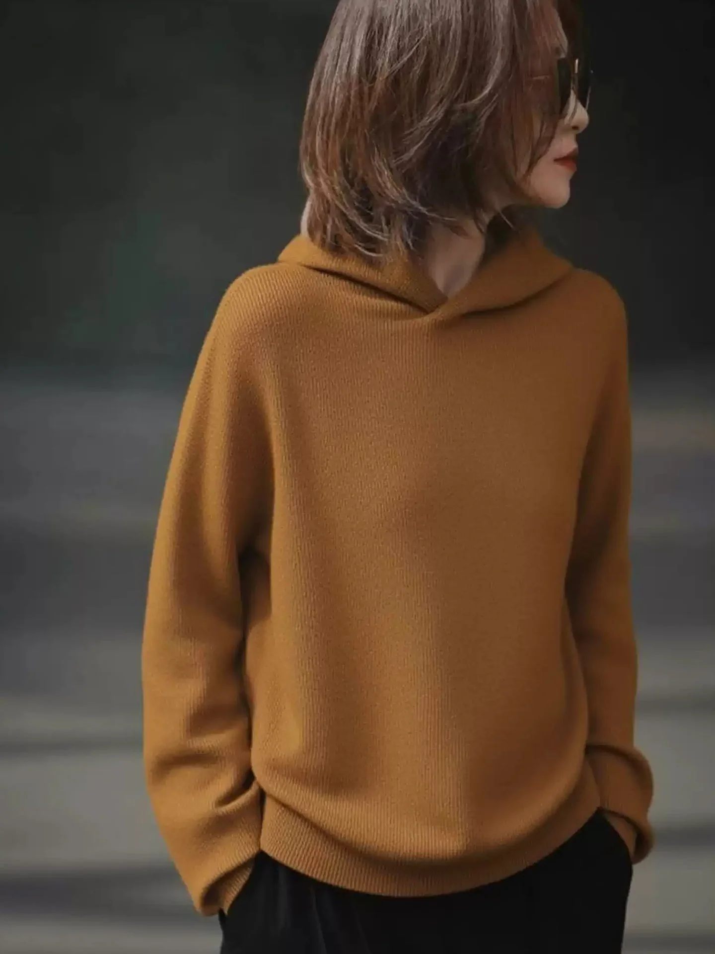 مريحة مقنعين خمر تريكو اللون طويل Sve سترة Faionable كسول Sle الكورية فضفاضة تناسب Camere الأعلى #2