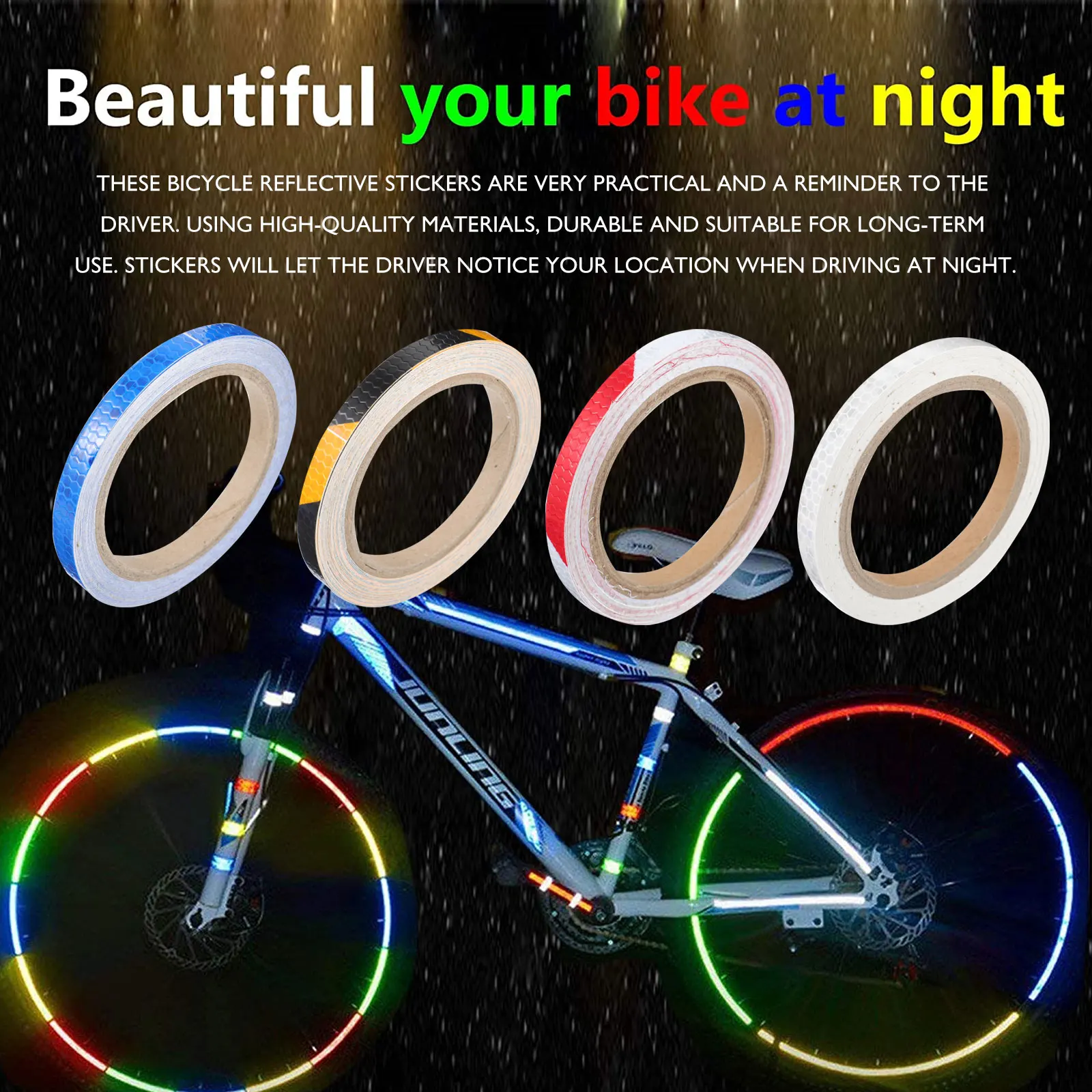 

Pvc Reflective Stickers Waterproof Bike Decal Night Visibility Reflectors Simple Structure Easy to Apply