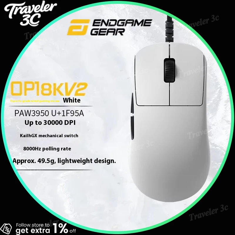 

Endgame Gear OP1 8K V2 Mouse Customized Wired Mouse Paw3950 8000Hz Polling Rate Lightweight Gaming Mice PC Gaming Ergonomic Gift