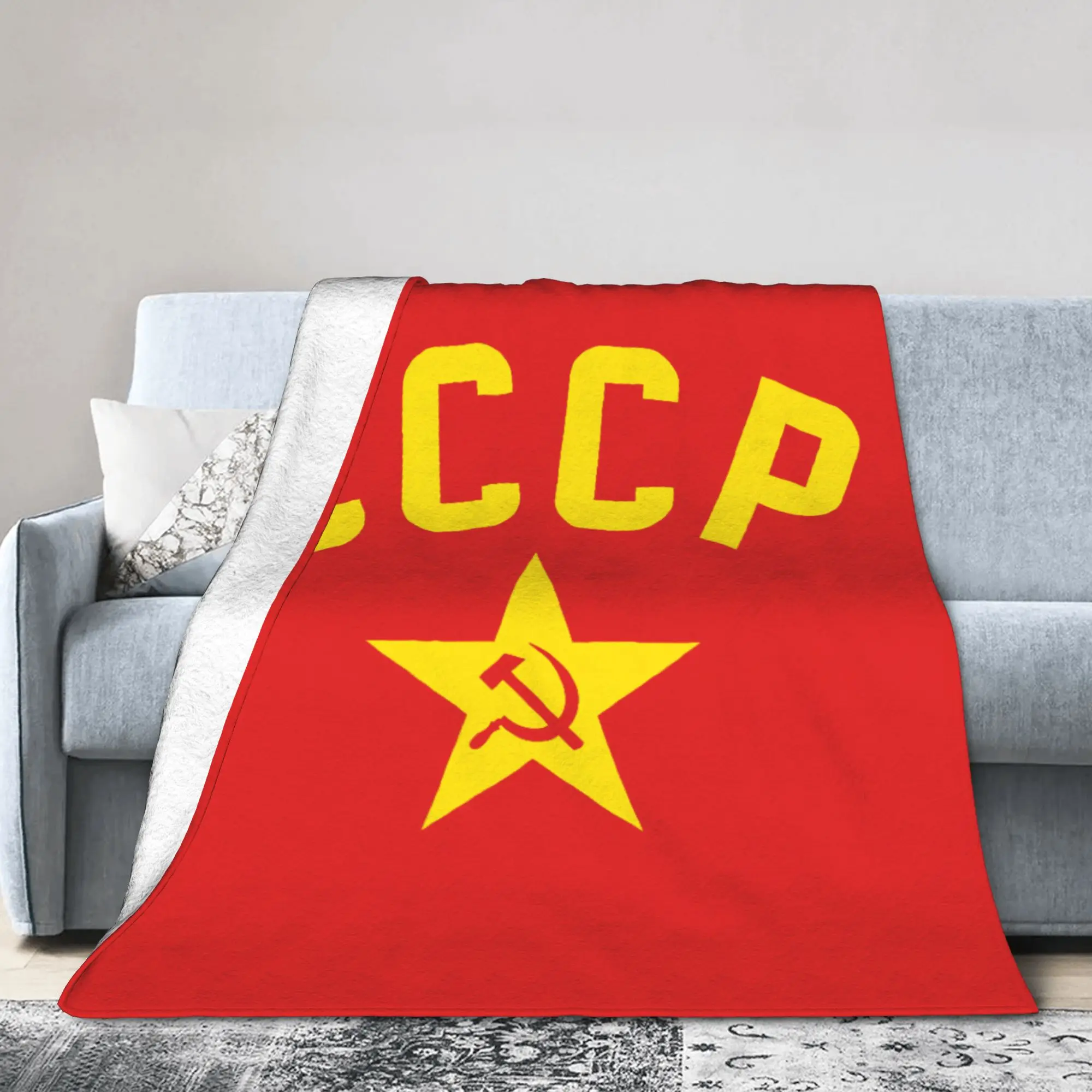 USSR Soviet Union Russian CCCP Funny Blankets Flannel Hammer Sickle Ultra-Soft Throw Blankets for Bedding Airplane Portable